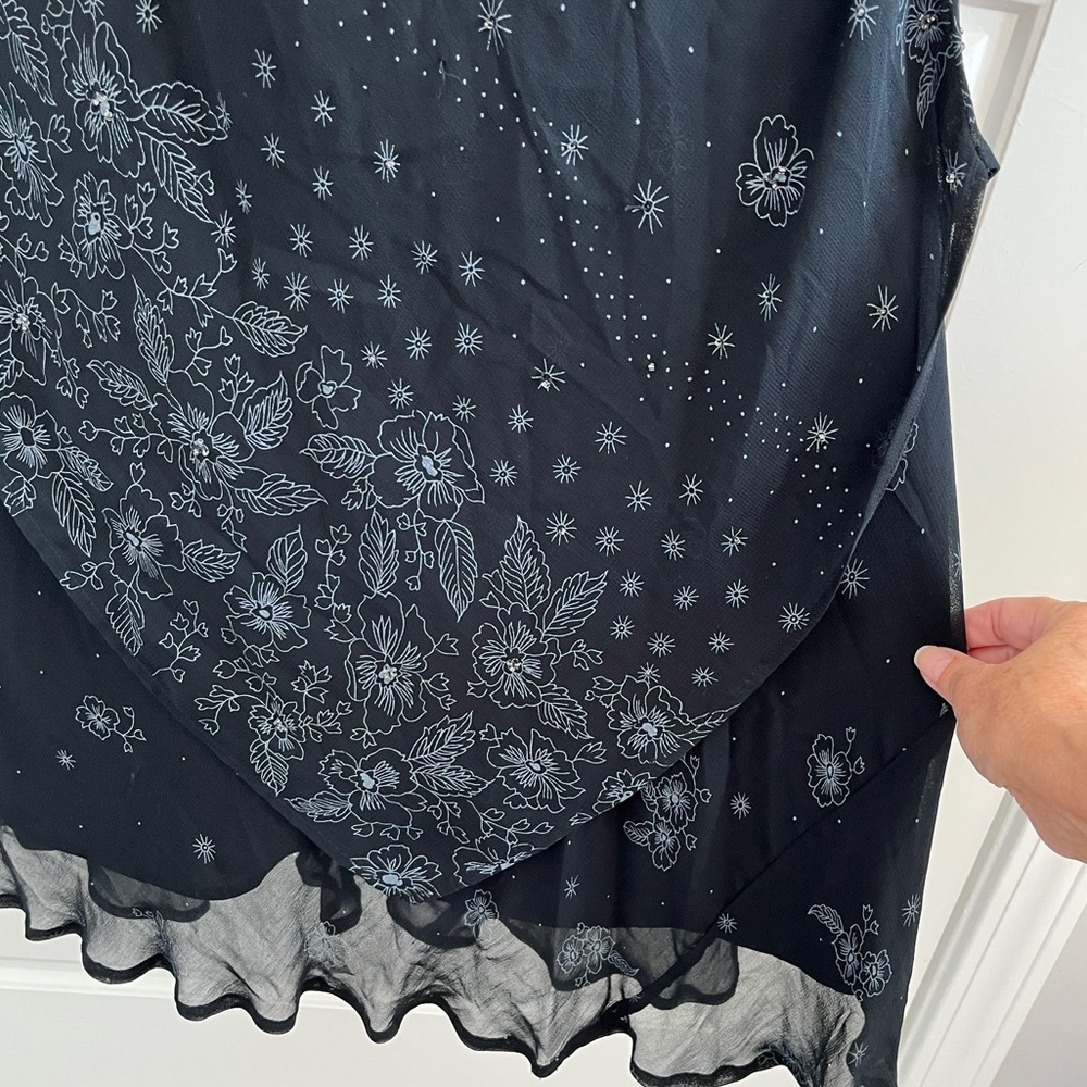 Vintage CDC Black Floral Maxi Dress Beaded Chiffon Dark Fairycore 10 Romantic - Picture 6 of 15